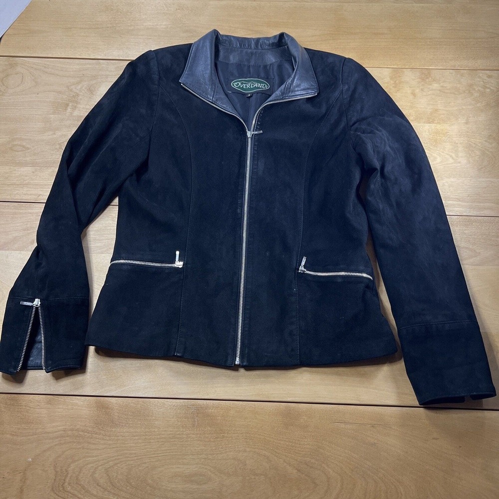 Vintage Overland Women's Black Suede Leather Jacket‎ Sz 6 Western Cocktail Fancy